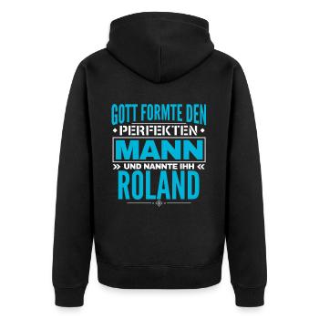 Roland Name Design - Unisex Premium Bio Zip Hoodie - Schwarz - Hinten - Nico (187cm)
