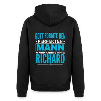 Richard Name Design - Unisex Premium Bio Zip Hoodie - Schwarz - Hinten - Nico (187cm)