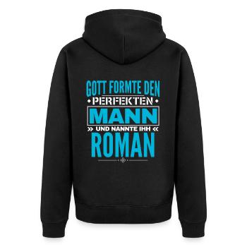 Roman Name Design - Unisex Premium Bio Zip Hoodie - Schwarz - Hinten - Nico (187cm)
