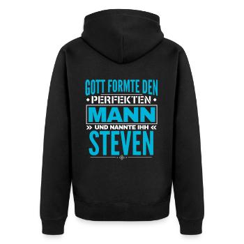 Steven Name Design - Unisex Premium Bio Zip Hoodie - Schwarz - Hinten - Nico (187cm)