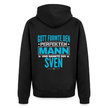 Sven Name Design - Unisex Premium Bio Zip Hoodie - Schwarz - Hinten - Nico (187cm)