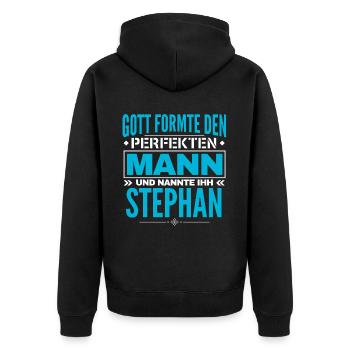 Stephan Name Design - Unisex Premium Bio Zip Hoodie - Schwarz - Hinten - Nico (187cm)