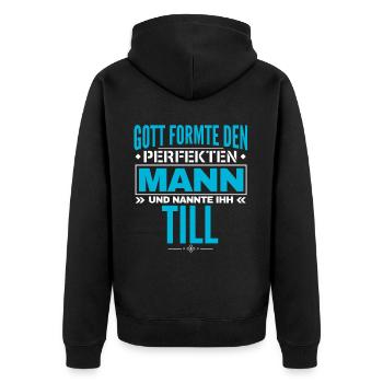 Till Name Design - Unisex Premium Bio Zip Hoodie - Schwarz - Hinten - Nico (187cm)