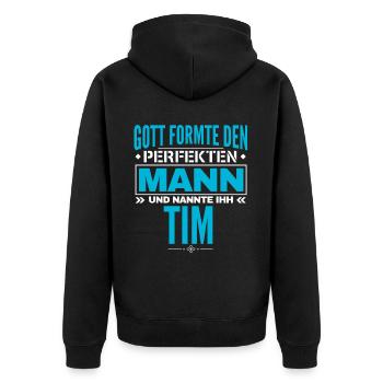 Tim Name Design - Unisex Premium Bio Zip Hoodie - Schwarz - Hinten - Nico (187cm)