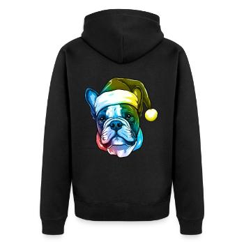 Französische Bulldogge Hund Kopf Weihnachten Bunt - Unisex Premium Bio Zip Hoodie - Schwarz - Hinten - Nico (187cm)