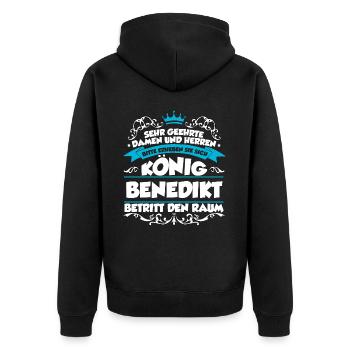 Benedikt Name Design - Unisex Premium Bio Zip Hoodie - Schwarz - Hinten - Nico (187cm)