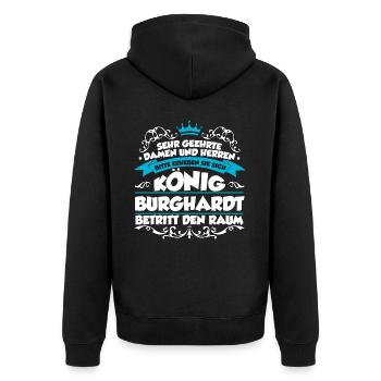 Burghardt Name Design - Unisex Premium Bio Zip Hoodie - Schwarz - Hinten - Nico (187cm)