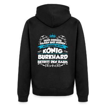 Burkhard Name Design - Unisex Premium Bio Zip Hoodie - Schwarz - Hinten - Nico (187cm)