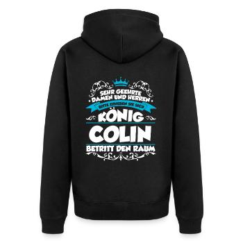 Colin Name Design - Unisex Premium Bio Zip Hoodie - Schwarz - Hinten - Nico (187cm)