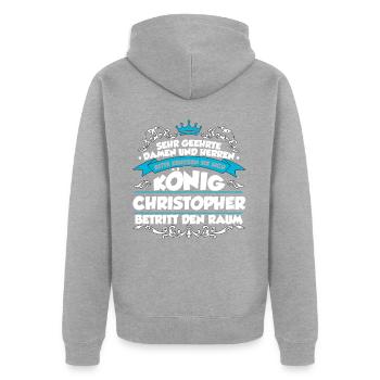 Christopher Name Design - Unisex Premium Bio Zip Hoodie - Grau meliert - Hinten - Nico (187cm)