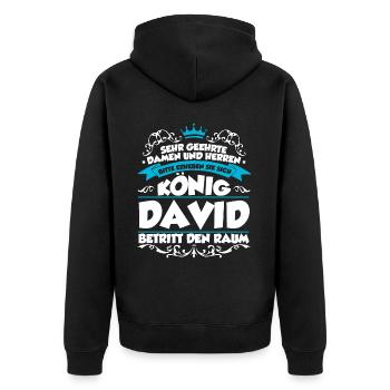 David Name Design - Unisex Premium Bio Zip Hoodie - Schwarz - Hinten - Nico (187cm)