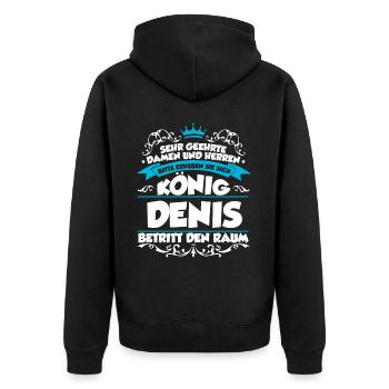 Denis Name Design - Unisex Premium Bio Zip Hoodie - Schwarz - Hinten - Nico (187cm)