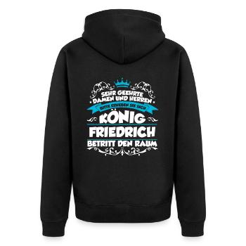 Friedrich Name Design - Unisex Premium Bio Zip Hoodie - Schwarz - Hinten - Nico (187cm)