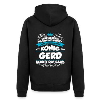 Gerd Name Design - Unisex Premium Bio Zip Hoodie - Schwarz - Hinten - Nico (187cm)