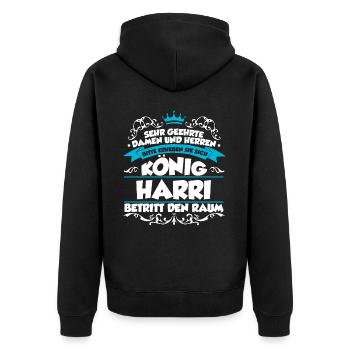 Harri Name Design - Unisex Premium Bio Zip Hoodie - Schwarz - Hinten - Nico (187cm)