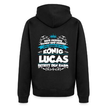 Lucas Name Design - Unisex Premium Bio Zip Hoodie - Schwarz - Hinten - Nico (187cm)