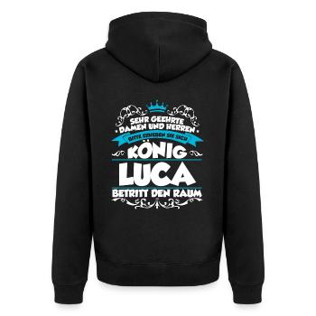 Luca Name Design - Unisex Premium Bio Zip Hoodie - Schwarz - Hinten - Nico (187cm)