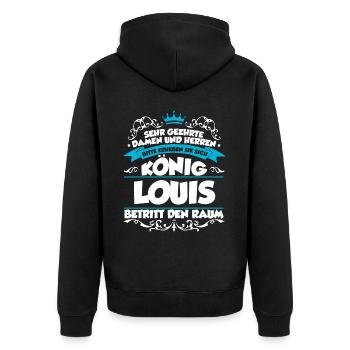 Louis Name Design - Unisex Premium Bio Zip Hoodie - Schwarz - Hinten - Nico (187cm)