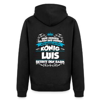 Luis Name Design - Unisex Premium Bio Zip Hoodie - Schwarz - Hinten - Nico (187cm)
