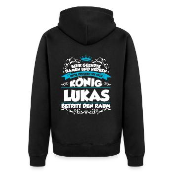 Lukas Name Design - Unisex Premium Bio Zip Hoodie - Schwarz - Hinten - Nico (187cm)
