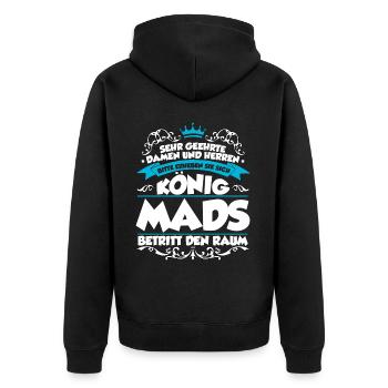 Mads Name Design - Unisex Premium Bio Zip Hoodie - Schwarz - Hinten - Nico (187cm)