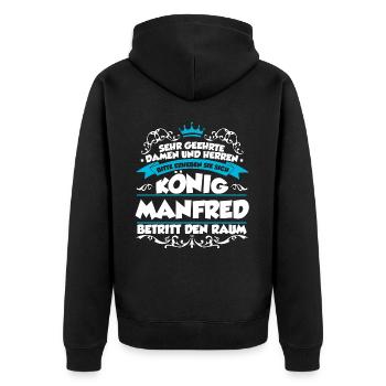 Manfred Name Design - Unisex Premium Bio Zip Hoodie - Schwarz - Hinten - Nico (187cm)