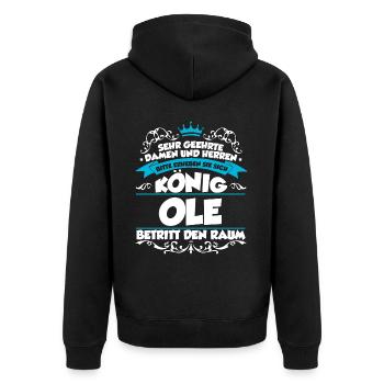 Ole Name Design - Unisex Premium Bio Zip Hoodie - Schwarz - Hinten - Nico (187cm)