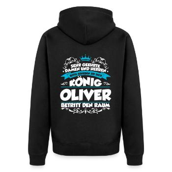 Oliver Name Design - Unisex Premium Bio Zip Hoodie - Schwarz - Hinten - Nico (187cm)