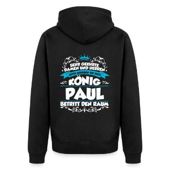 Paul Name Design - Unisex Premium Bio Zip Hoodie - Schwarz - Hinten - Nico (187cm)
