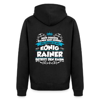 Rainer Name Design - Unisex Premium Bio Zip Hoodie - Schwarz - Hinten - Nico (187cm)