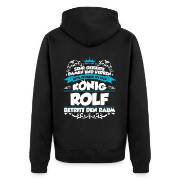 Rolf Name Design - Unisex Premium Bio Zip Hoodie - Schwarz - Hinten - Nico (187cm)