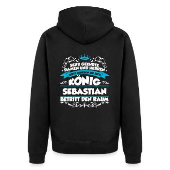 Sebastian Name Design - Unisex Premium Bio Zip Hoodie - Schwarz - Hinten - Nico (187cm)