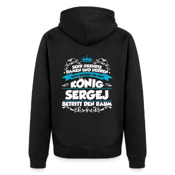 Sergej Name Design - Unisex Premium Bio Zip Hoodie - Schwarz - Hinten - Nico (187cm)