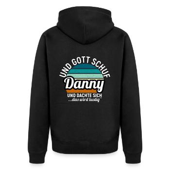 Denis - Unisex Premium Bio Zip Hoodie - Schwarz - Hinten - Nico (187cm)