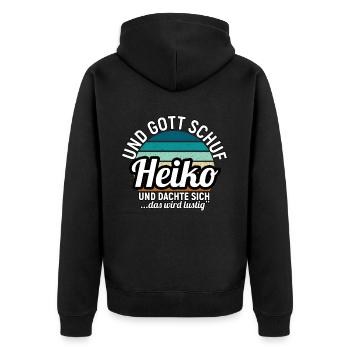 Heiko - Unisex Premium Bio Zip Hoodie - Schwarz - Hinten - Nico (187cm)