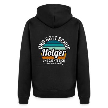 Holger - Unisex Premium Bio Zip Hoodie - Schwarz - Hinten - Nico (187cm)