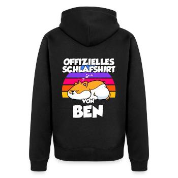 Offizielles Schlafshirt Von Ben - Unisex Premium Bio Zip Hoodie - Schwarz - Hinten - Nico (187cm)