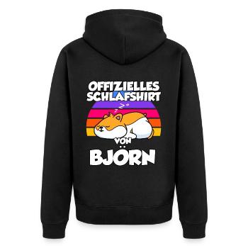 Offizielles Schlafshirt Von Björn - Unisex Premium Bio Zip Hoodie - Schwarz - Hinten - Nico (187cm)