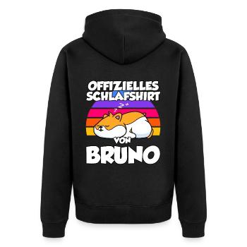 Offizielles Schlafshirt Von Bruno - Unisex Premium Bio Zip Hoodie - Schwarz - Hinten - Nico (187cm)
