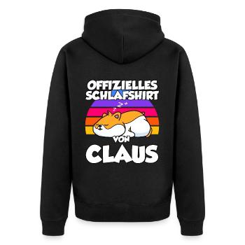 Offizielles Schlafshirt Von Claus - Unisex Premium Bio Zip Hoodie - Schwarz - Hinten - Nico (187cm)