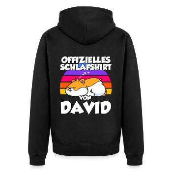 Offizielles Schlafshirt Von David - Unisex Premium Bio Zip Hoodie - Schwarz - Hinten - Nico (187cm)