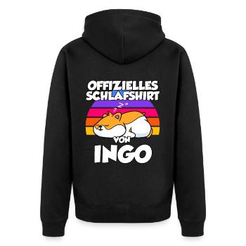 Offizielles Schlafshirt Von Ingo - Unisex Premium Bio Zip Hoodie - Schwarz - Hinten - Nico (187cm)