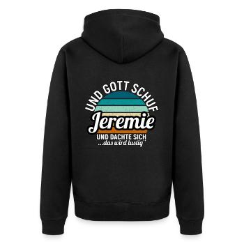 Jeremie - Unisex Premium Bio Zip Hoodie - Schwarz - Hinten - Nico (187cm)