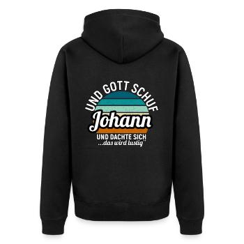 Johann - Unisex Premium Bio Zip Hoodie - Schwarz - Hinten - Nico (187cm)