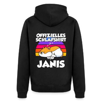 Offizielles Schlafshirt Von Janis - Unisex Premium Bio Zip Hoodie - Schwarz - Hinten - Nico (187cm)