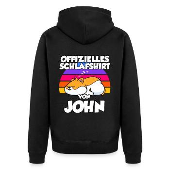 Offizielles Schlafshirt Von John - Unisex Premium Bio Zip Hoodie - Schwarz - Hinten - Nico (187cm)