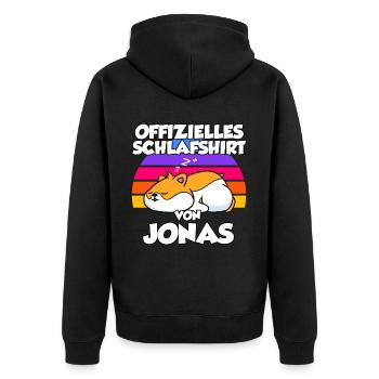 Offizielles Schlafshirt Von Jonas - Unisex Premium Bio Zip Hoodie - Schwarz - Hinten - Nico (187cm)