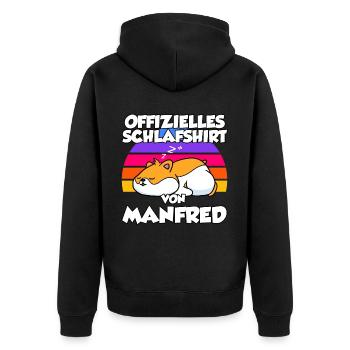 Offizielles Schlafshirt Von Manfred - Unisex Premium Bio Zip Hoodie - Schwarz - Hinten - Nico (187cm)