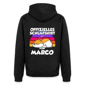 Offizielles Schlafshirt Von Marco - Unisex Premium Bio Zip Hoodie - Schwarz - Hinten - Nico (187cm)