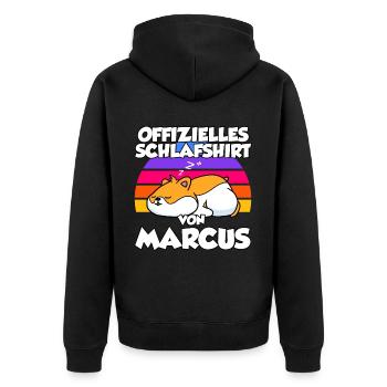 Offizielles Schlafshirt Von Marcus - Unisex Premium Bio Zip Hoodie - Schwarz - Hinten - Nico (187cm)
